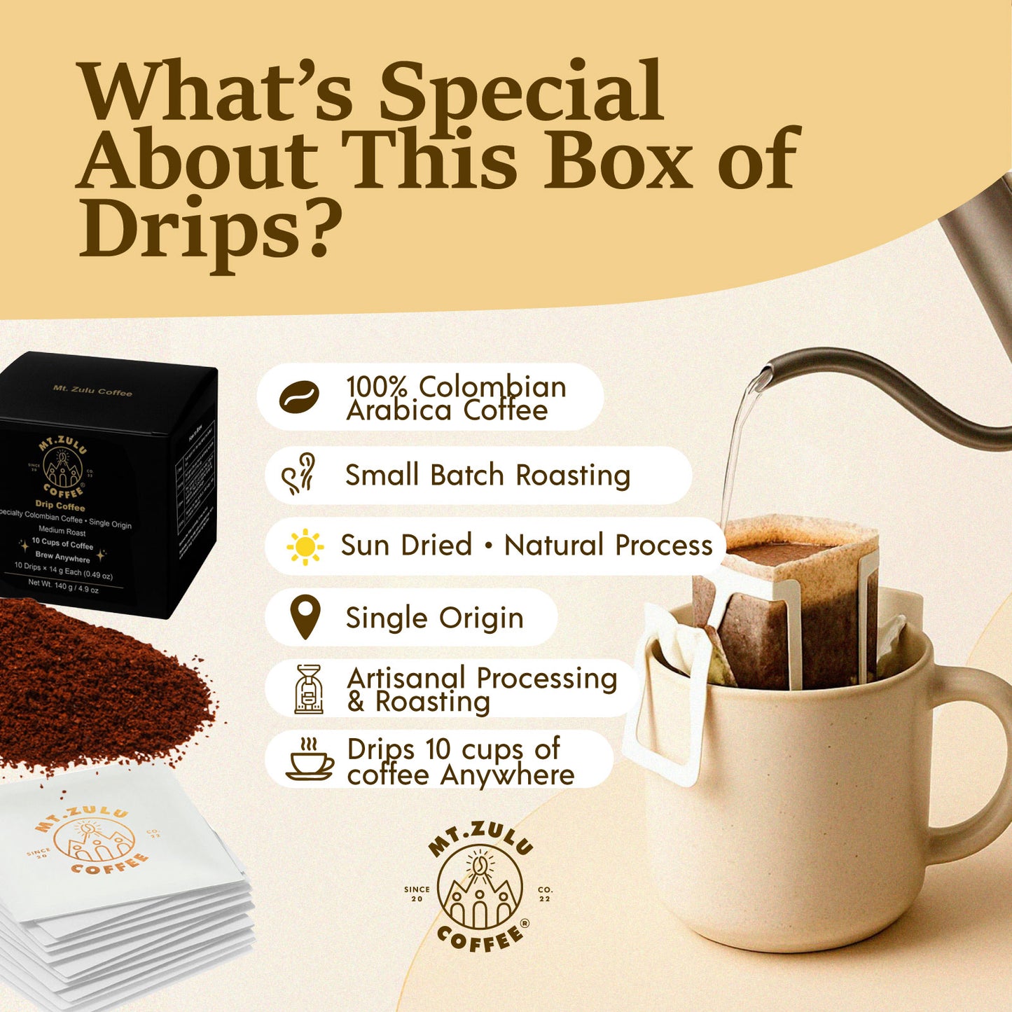 Café de goteo individual, gourmet colombiano