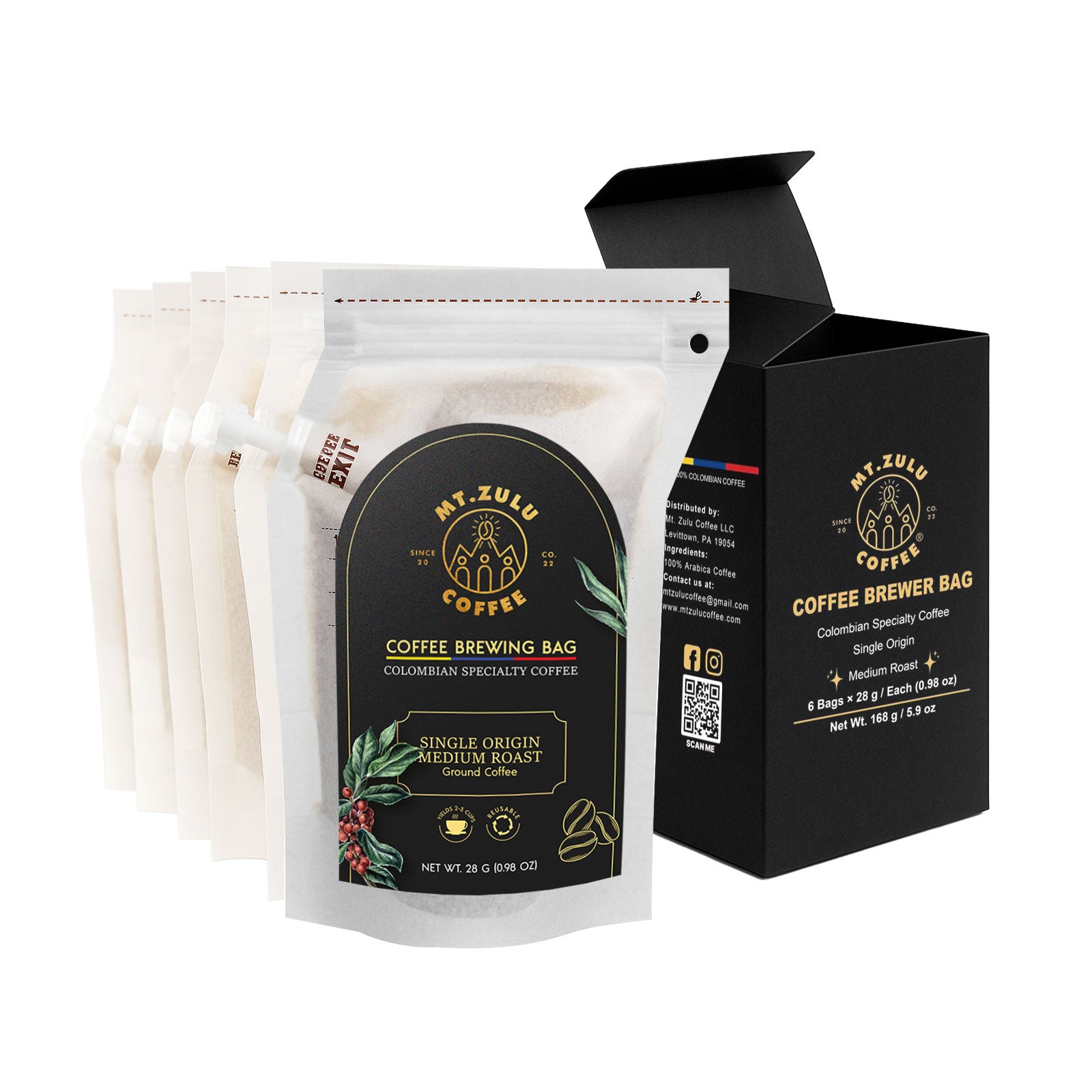 Coffee Brewing Bag Reusable & Prefilled, Colombian Gourmet – Mount