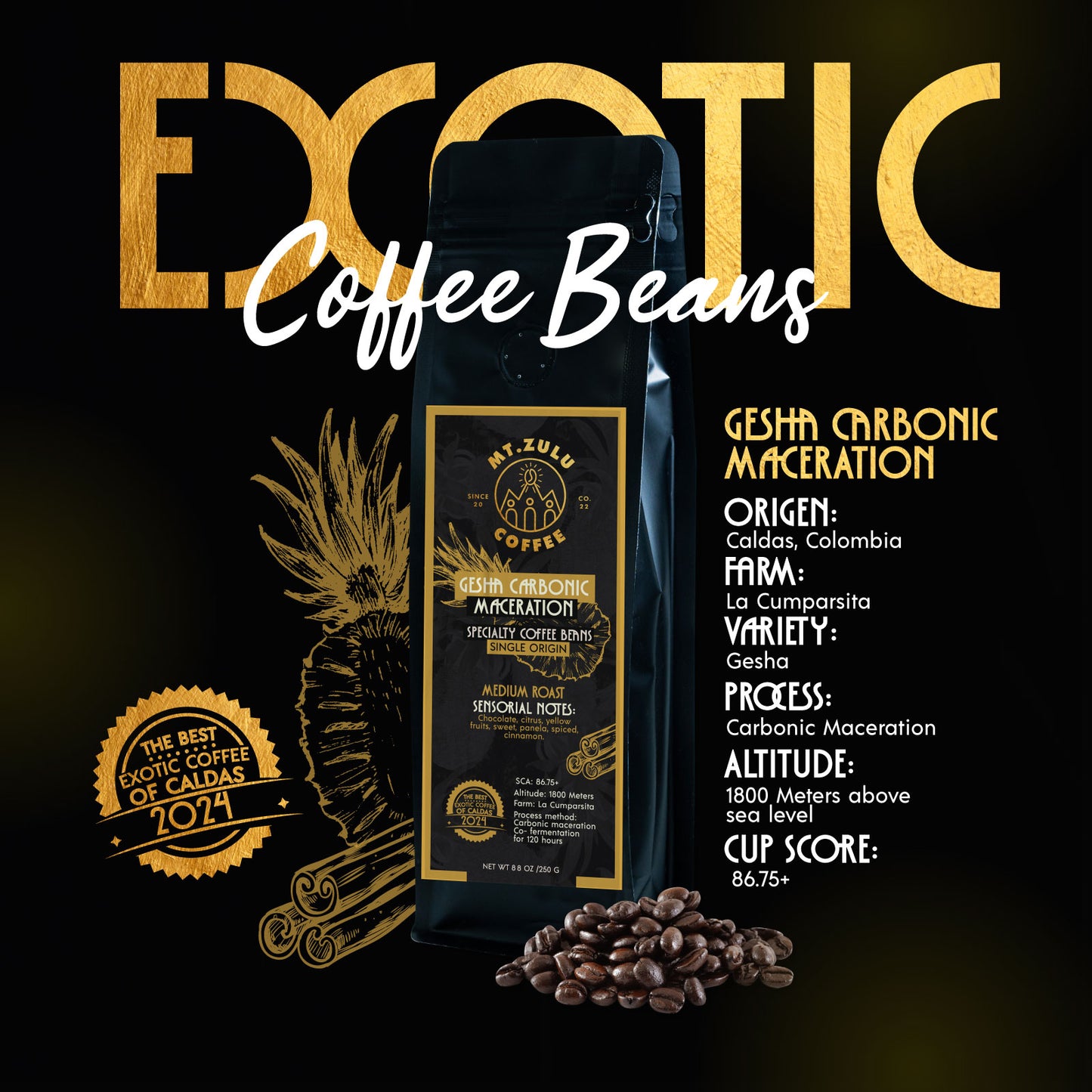 Mt. Zulu Gesha/Geisha Coffee Kit – Carbonic Maceration Gesha Cinnamon & Pineapple Fermented & Semi-Washed Gesha