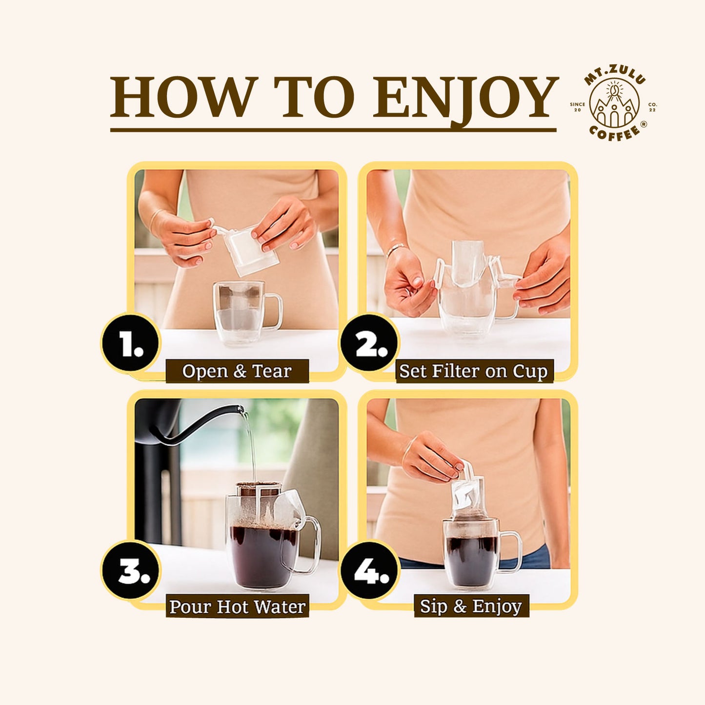 Café de filtro individual – Paquete de 4 unidades precargadas, variedad colombiana, café de especialidad de origen único