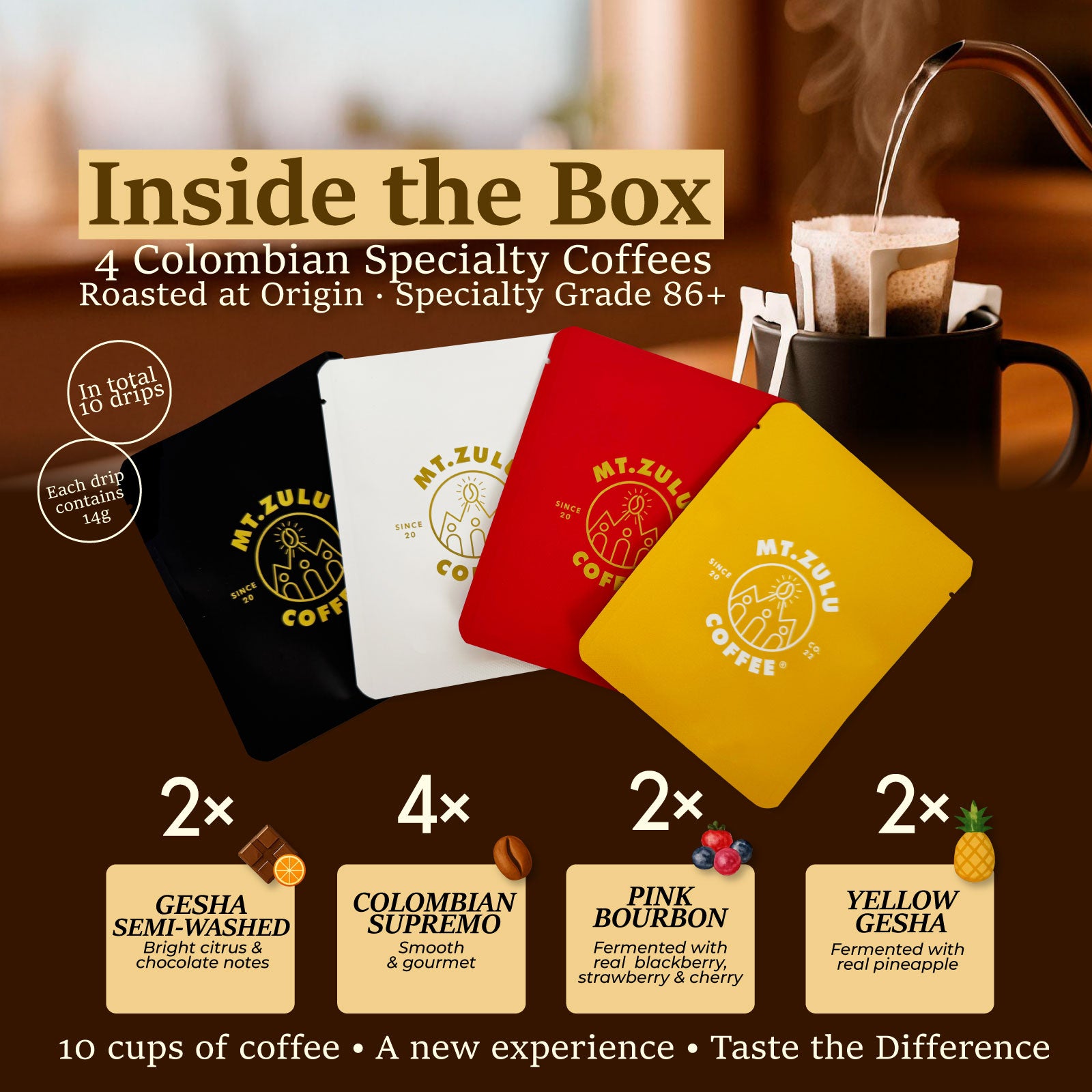 【エムピウ】zonzo tabacco Exotic Varieties & Flavors Drip Box | 10 Single-Serve Specialty