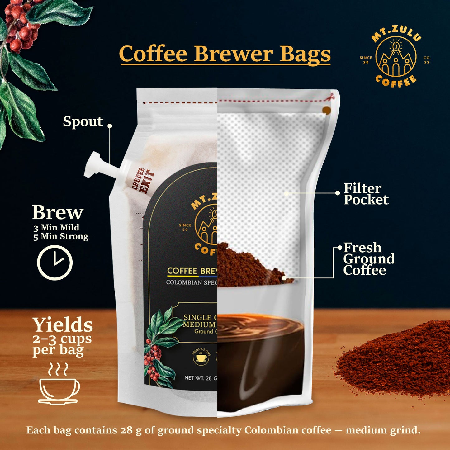 Bolsa de café reutilizable y precargada, Gourmet colombiano