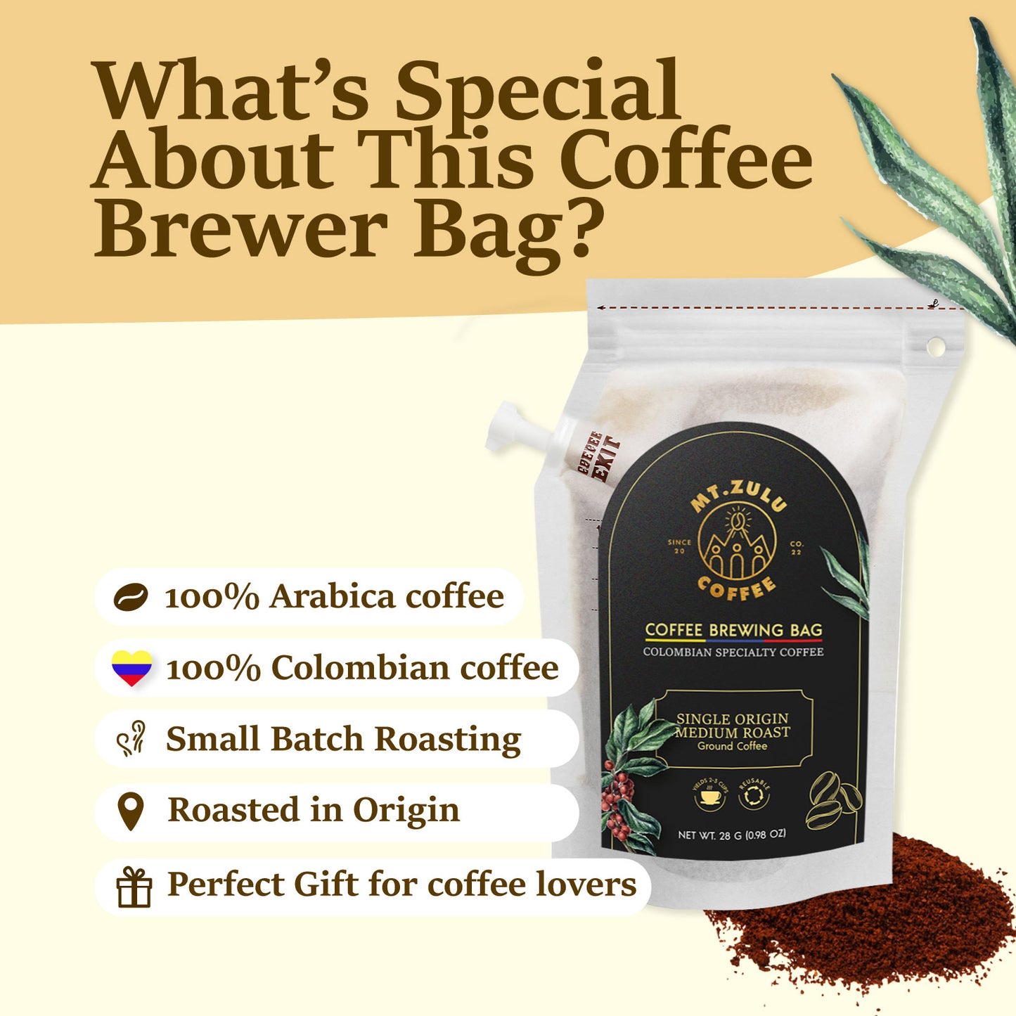 Bolsa de café reutilizable y precargada, Gourmet colombiano