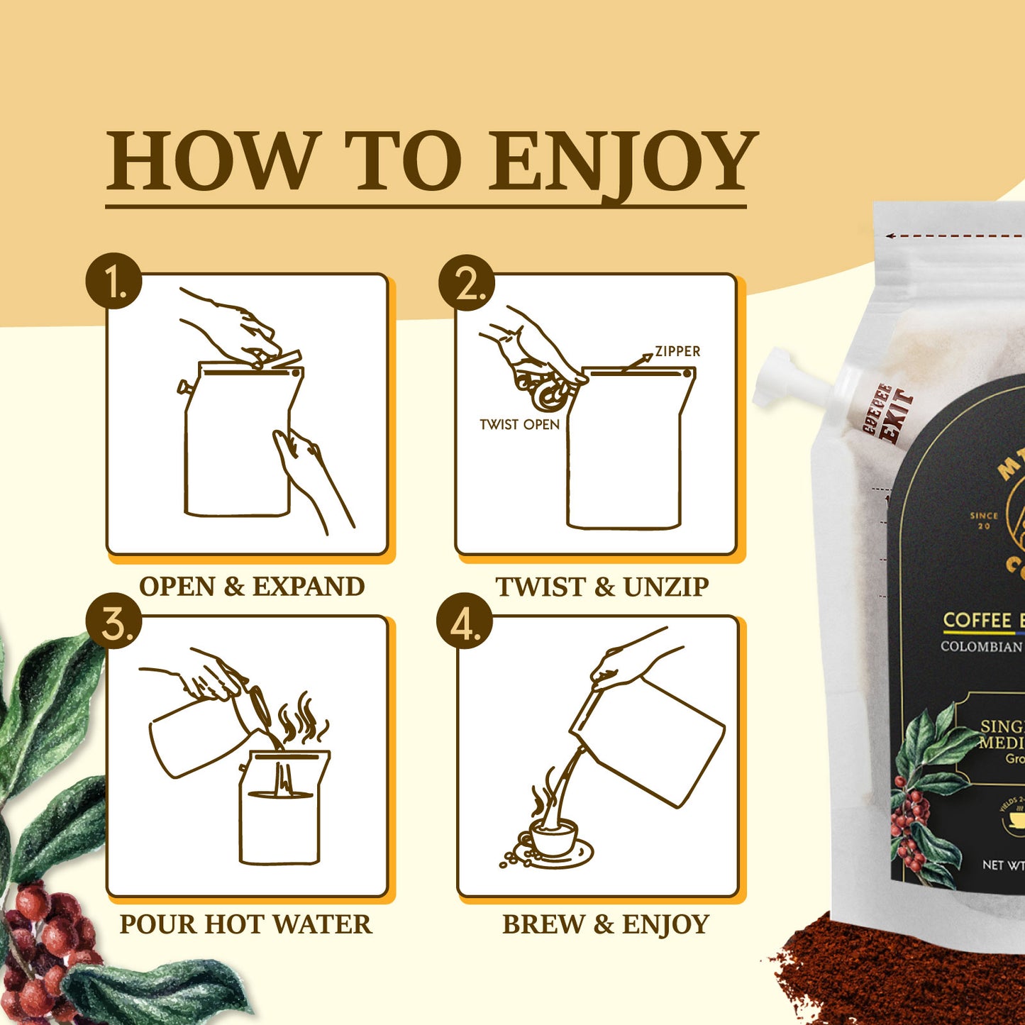 Bolsa de café reutilizable y precargada, Gourmet colombiano